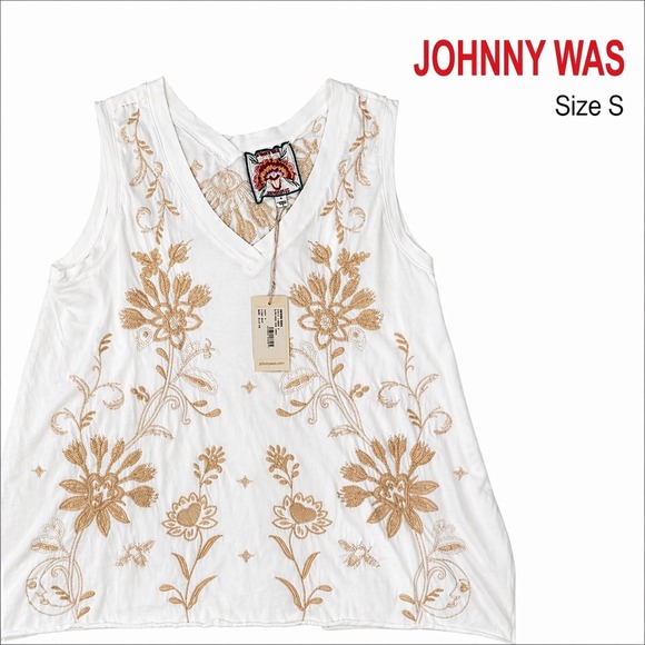 Johnny Was Tops - Johnny Was Danika Embroidered Tank Top Size S White Neutral Boho V Neck NWT